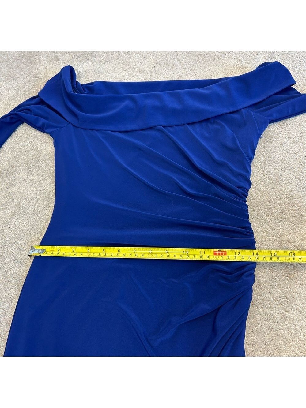 VINCE CAMUTO Cobalt Royal Blue Rhinestone Embellished Off-Shoulder Gown dress 8 - Picture 14 of 17
